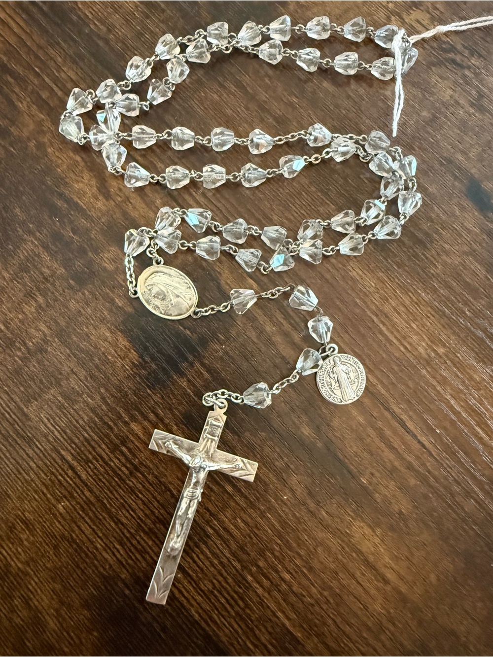 Sterling silver vintage Rosary Necklace with white topaz